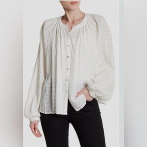 Free People Elegant White Embroided Eyelet Blouse.  Size-Large